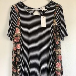 Emberly Women’s Floral Black & White Striped Tee
